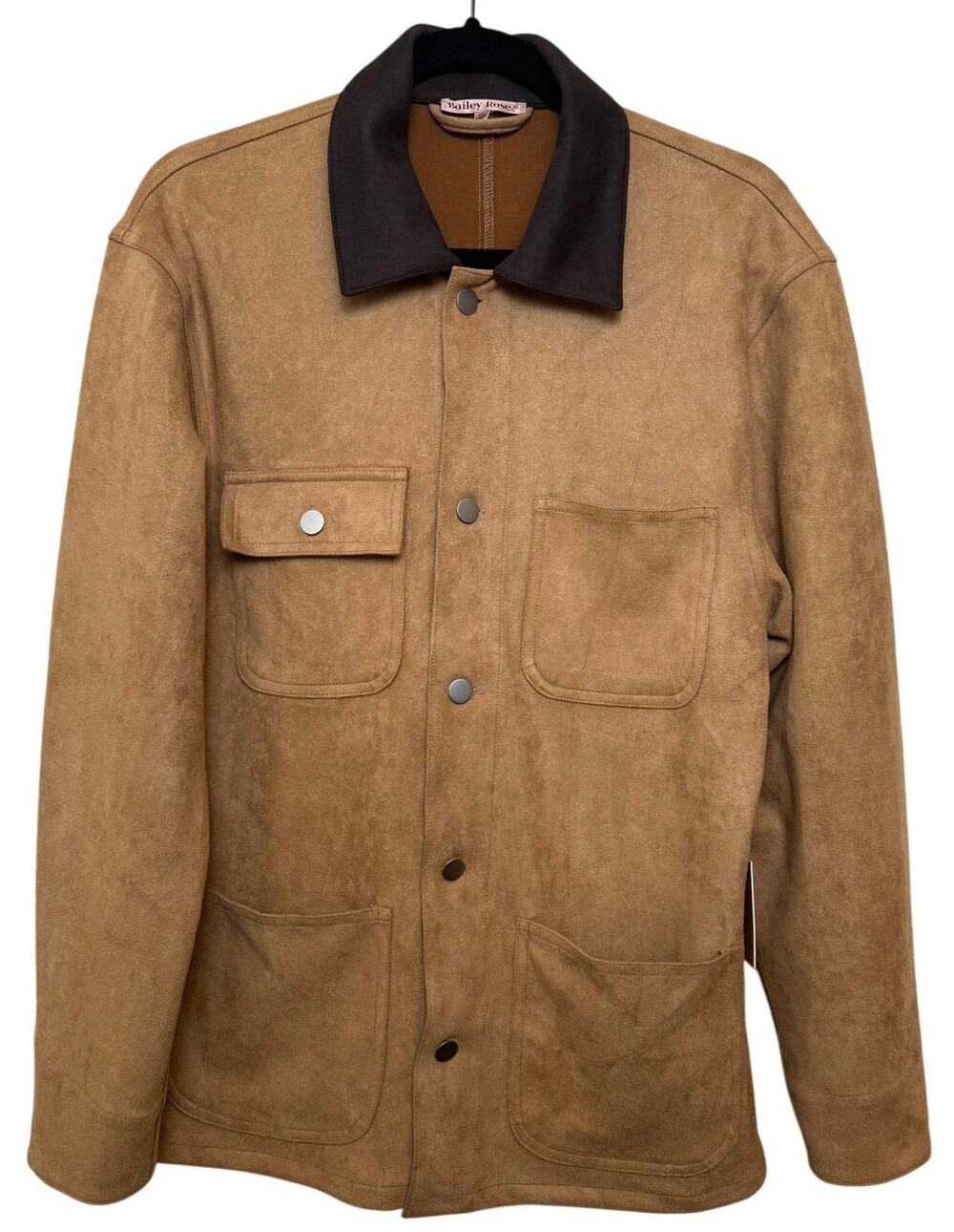 Bailey Rose Brown Faux Suede Button Oversized Shacket Size XS Western Cabin NEW